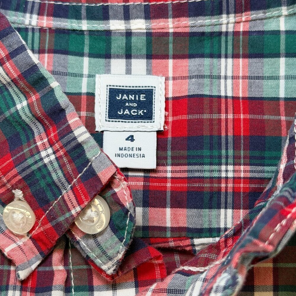 JANIE AND JACK Plaid Cotton Button Down Boys 4 - Picture 9 of 10